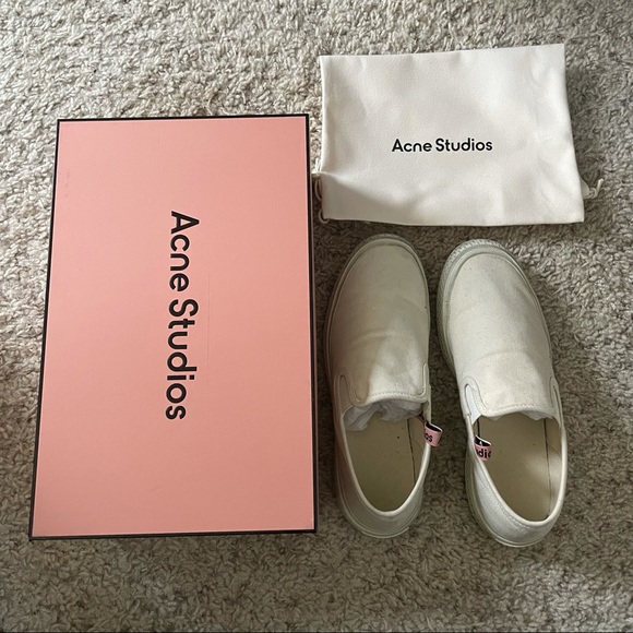 Acne Studios Off-White Canvas Slip On Sneakers - Picture 4 of 10